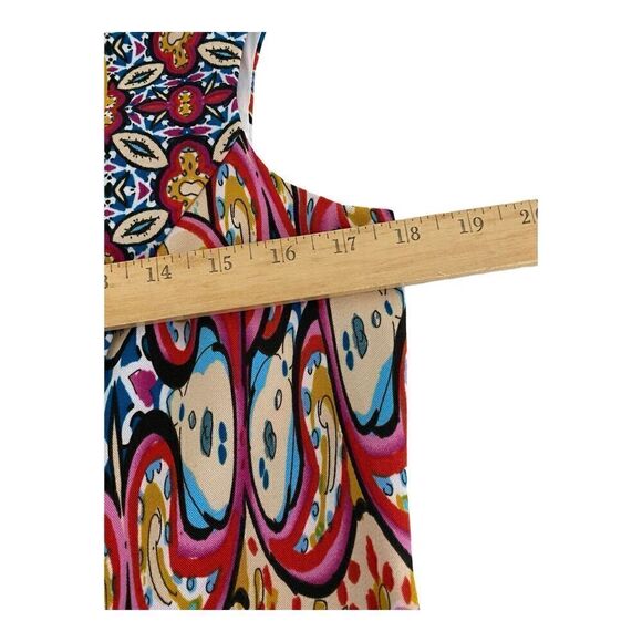 ILE New York Dress Size 8 Red Pink Blue Graphic Cap Sleeve Stretch - Picture 6 of 9